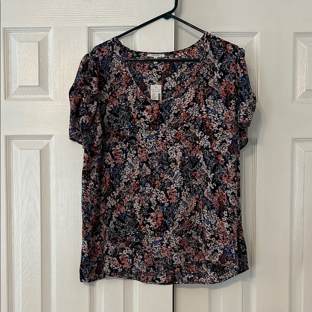 Maurices Navy and Pink Floral Blouse